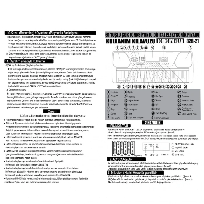 VARDEM TLF-328-21 VLEKTRO 61 TUŞ IŞIKLI ELETRONİK ORG