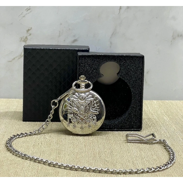 Özel Kutulu Osmanlı Devlet Arması Gümüş Köstekli Saat