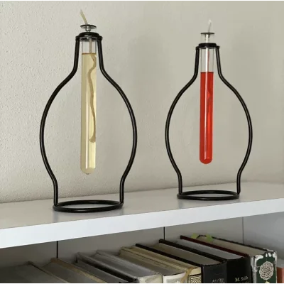 2 Li Dekoratif Cam Metal Kandil Ve Kandil Yağı