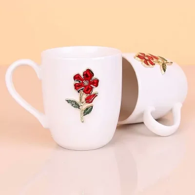 2 Li Gül Desenli Porselen Kupa