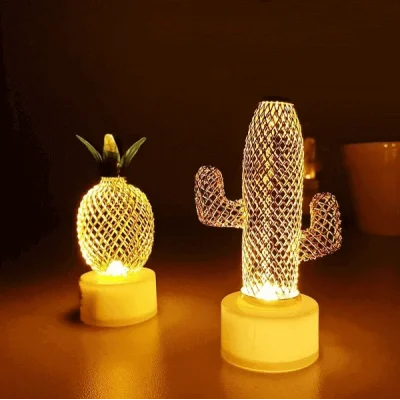 2 Li Metal Ananas Ve Kaktüs Mini Gece Lambası