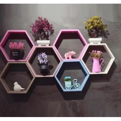 3 Adet Altıgen Dekoratif Duvar Rafı