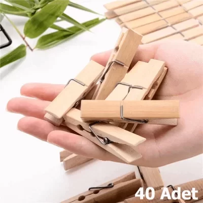40 Adet Bambu Çamaşır Mandalı