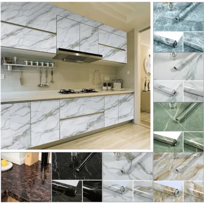 5 Mt Mermer Desenli Yapışkanlı Folyo Beyaz