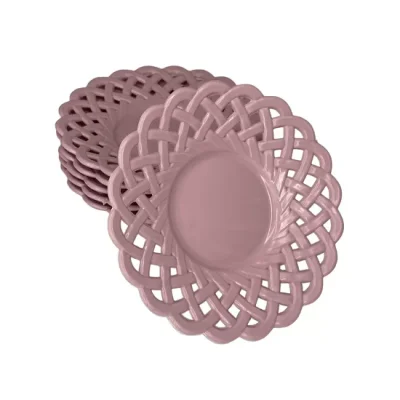 6 Adet Desenli Çay Tabağı Porselen Görünüm Pudra