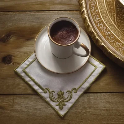 6 Adet Nakışlı Kahve Yanı Kokteyl Sunum Peçetesi Kare