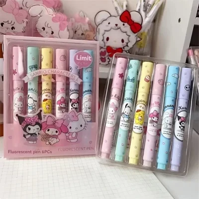 6 Lı Fosforlu Kalem Seti Sanrio Karakterleri Kuromi Hello Kitty