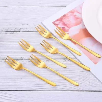 6 Lı Parlak Gold Tatlı Çatalı Seti