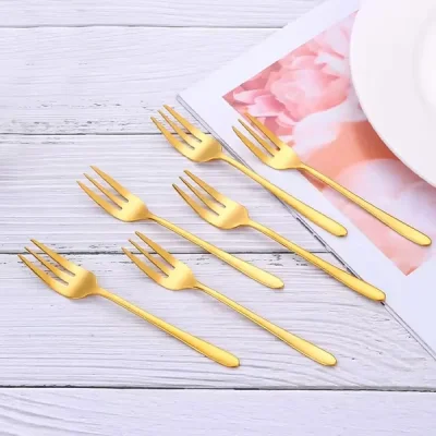 6 Lı Parlak Gold Tatlı Çatalı Seti