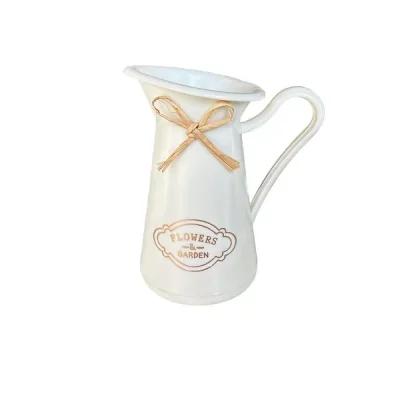 Dekoratif Baskılı Büyük İtalyan Vazo Beyaz