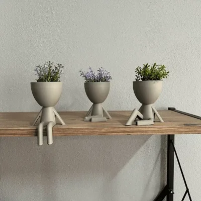 Gri Dekoratif İnsan Şekilli Figür Saksı 3 Lü