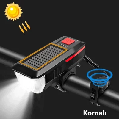 Güneş Enerjili Solar Bisiklet Feneri Usb Şarjlı
