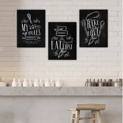 Mutfak My Kitchen My Rules 3 Lü Ahşap Mdf Tablo