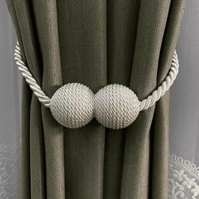 Örgülü Mıknatıslı Perde Mandalı Tokası Krem