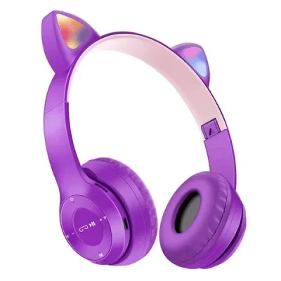 P47m Kedi Kulaklık Işıklı Bluetooth Kulaklık Lila