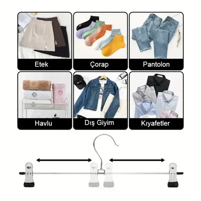 10 Adet Mandallı Pantolon Etek Askısı 40 Cm Metal