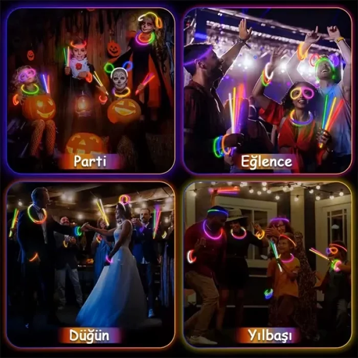100 Parça Glow Stick Işıklı Karanlıkta Parlayan Fosforlu Çubuk
