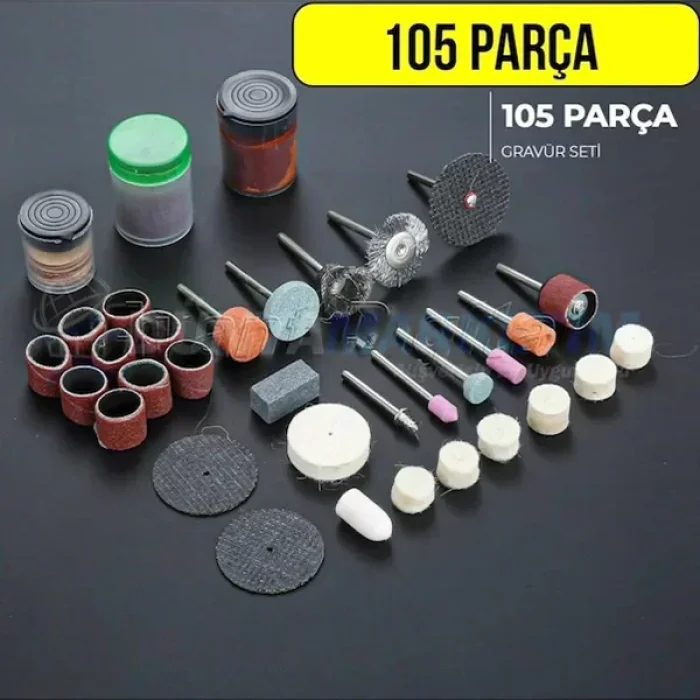 105 Parça Oyma Taşma Fırçalama Gravür Uç Set Hobi Seti Kalıpçı Oyma Taşlama Seti