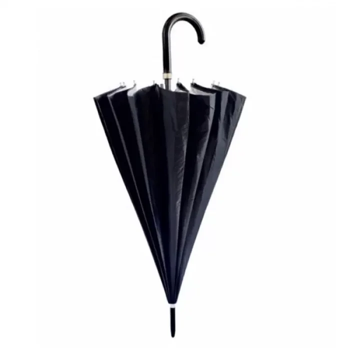 16 Tel Baston Şemsiye Unisex Siyah Şemsiye 80cm