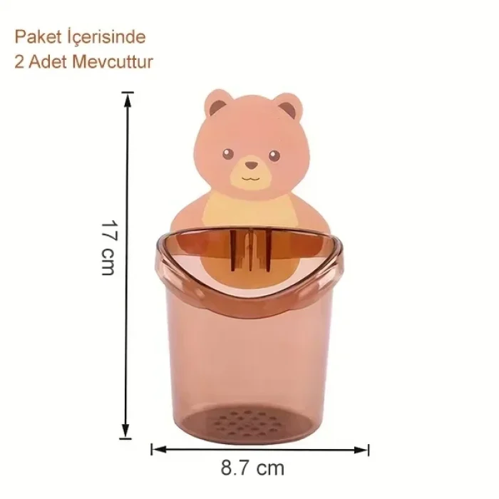 2 Adet Ayı Figürlü Diş Fırçalık Organizer Ve Askılık