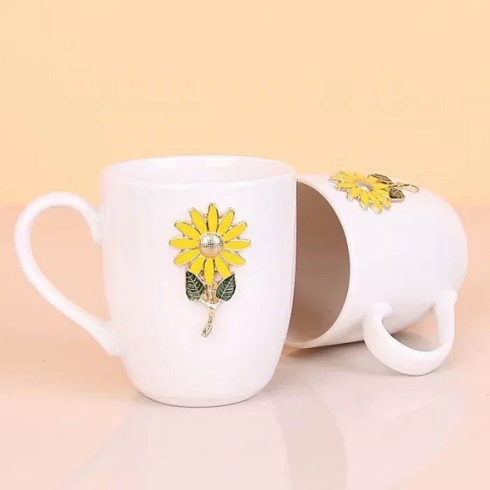 2 Li Papatya Desenli Porselen Kupa