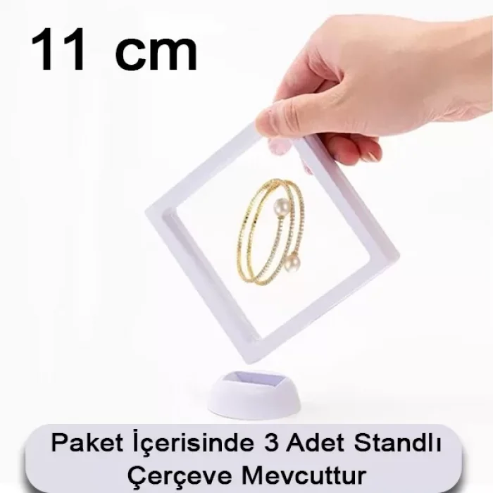 3 Adet Standlı 3d Takı Ziynet Saklama Şeffaf Film Çerçevesi 11x11 Cm