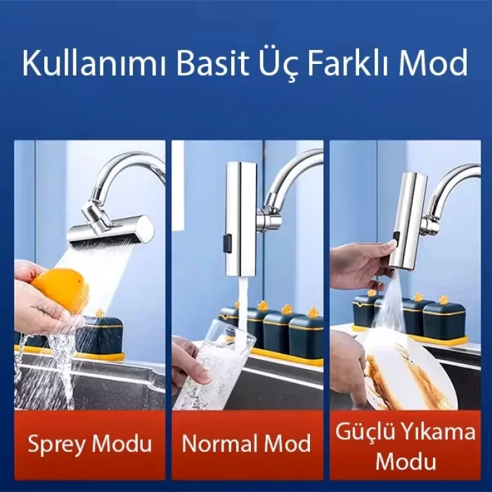 3 Fonksiyonlu Çok Amaçlı Esnek Şelale Musluk Başlığı