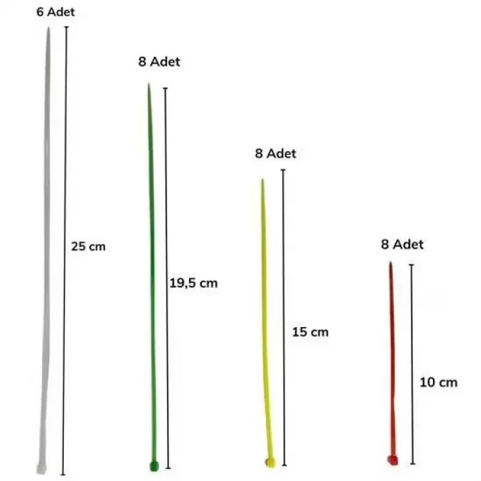 30 Lu Renkli Kablo Kelepçe Seti Cırt Kablo Bağı
