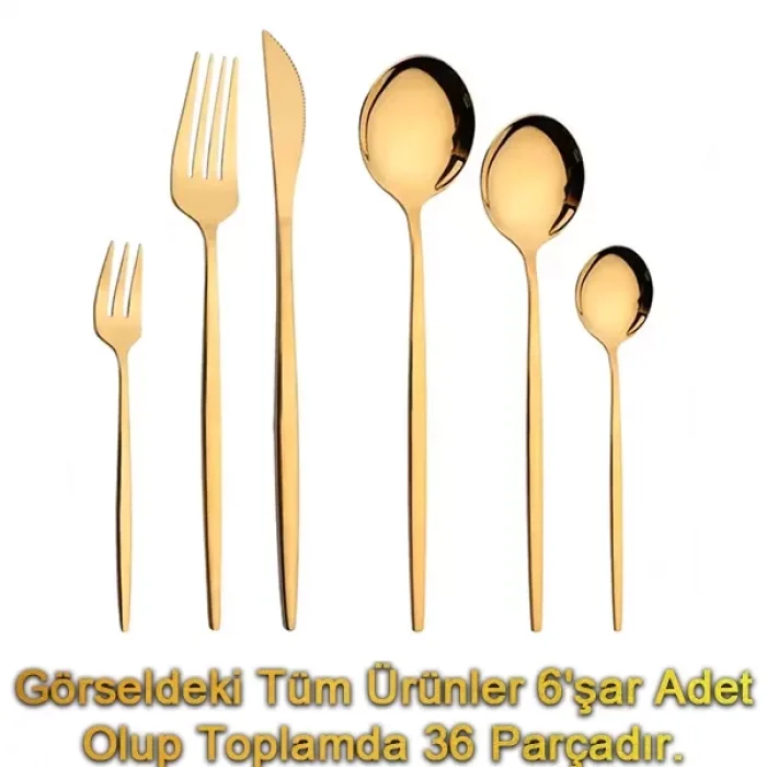 36 Parça Parlak Gold Çatal Kaşık Bıçak Seti