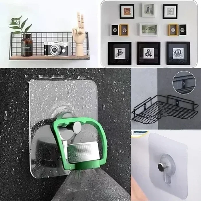 4 Adet Vidalı Yapışkanlı Çok Amaçlı Şeffaf Askı