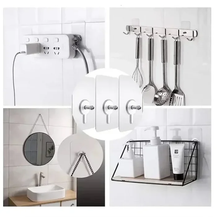 4 Adet Vidalı Yapışkanlı Çok Amaçlı Şeffaf Askı