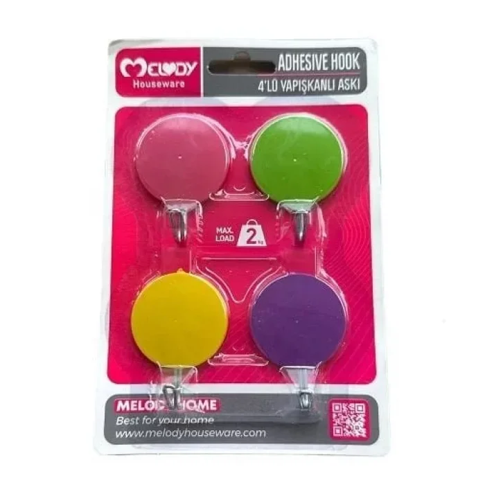4 Lü Yapışkanlı Renkli Askı