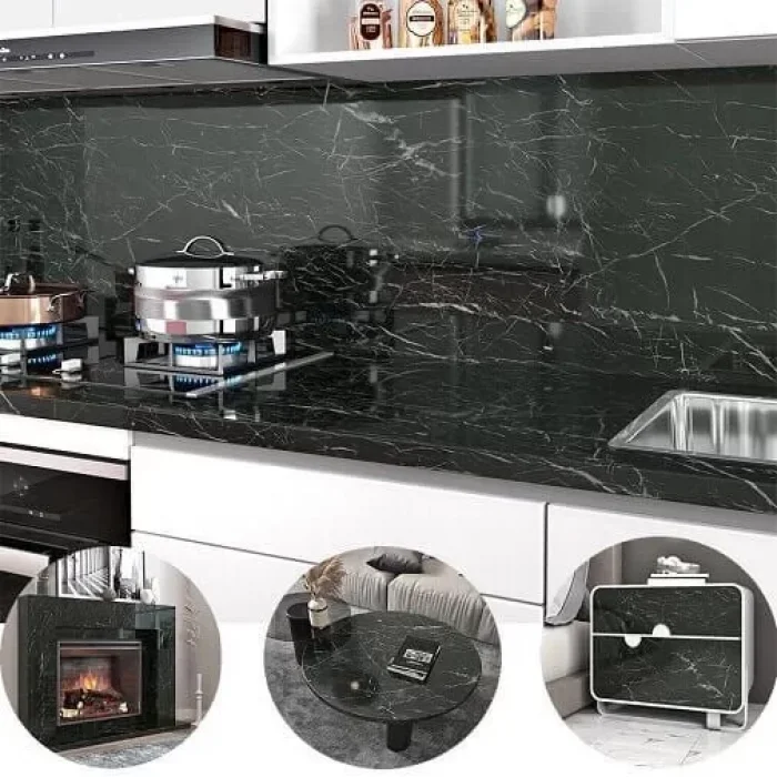 5 Mt Mermer Desenli Yapışkanlı Folyo Siyah