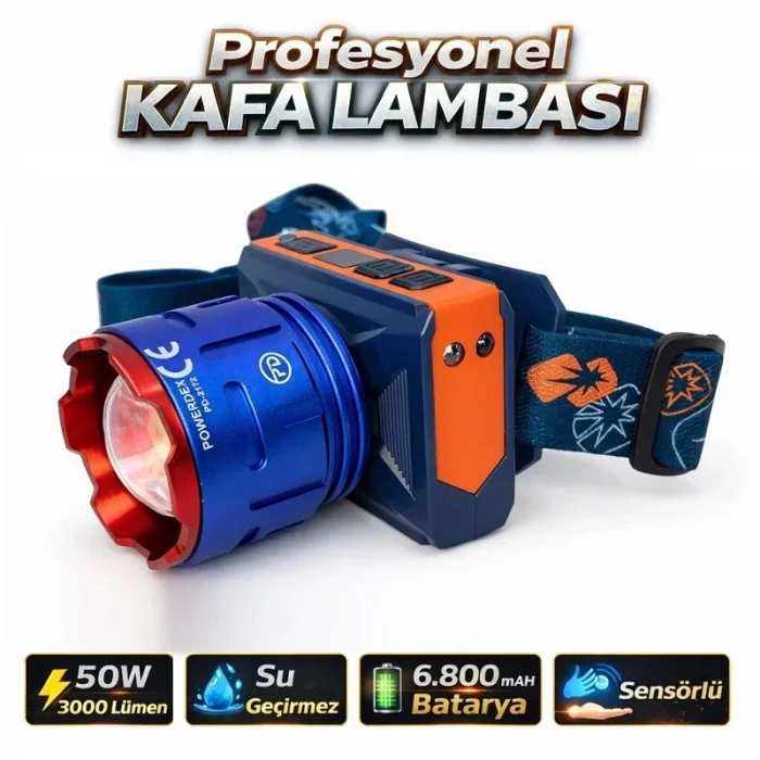 50w 3000 Lümen 6800mah Batarya Zoomlu Ve Sensörlü Dijital Ekran Kafa Lambası