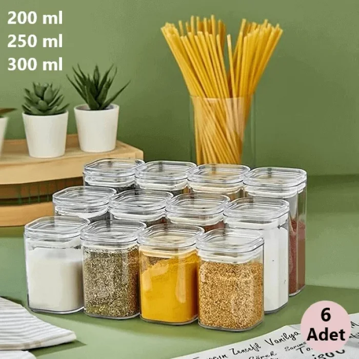 6 Adet Mika Hava Geçirmez Vakumlu Baharatlık