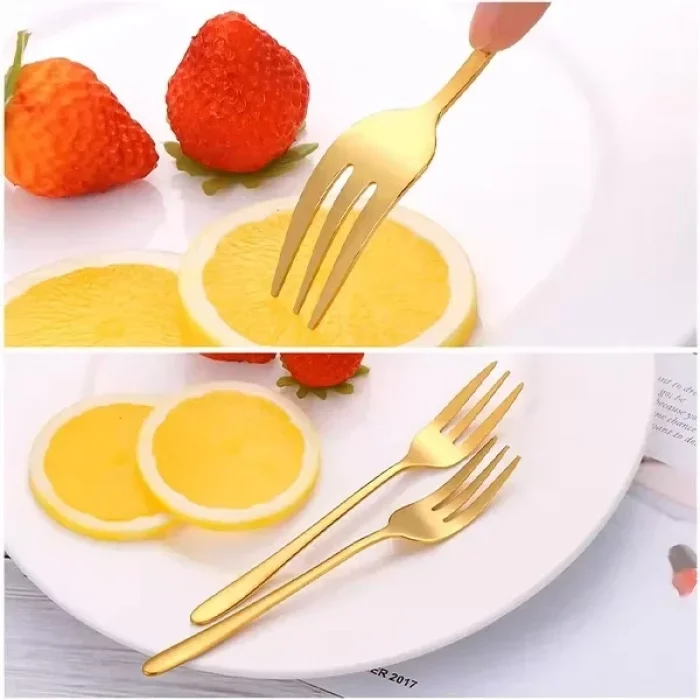 6 Lı Parlak Gold Tatlı Çatalı Seti