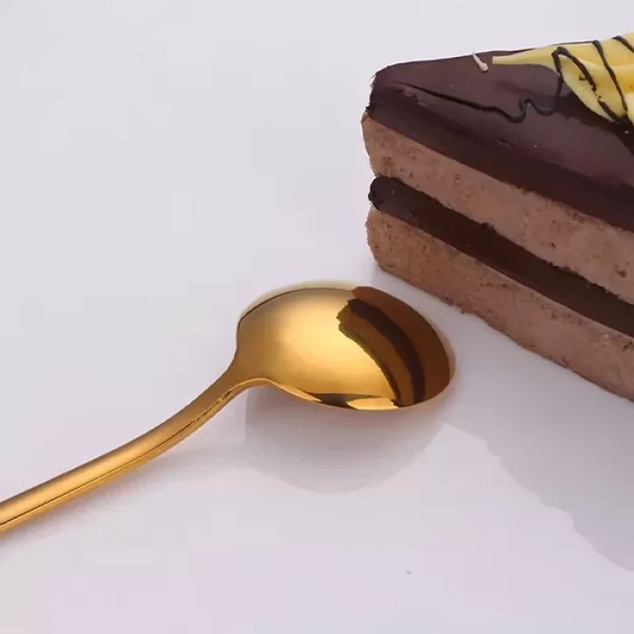 6 Lı Parlak Gold Tatlı Kaşığı Seti