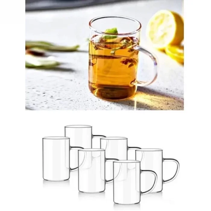 6 Lı Termisil İnce Cam Kupa Bardağı Kulplu