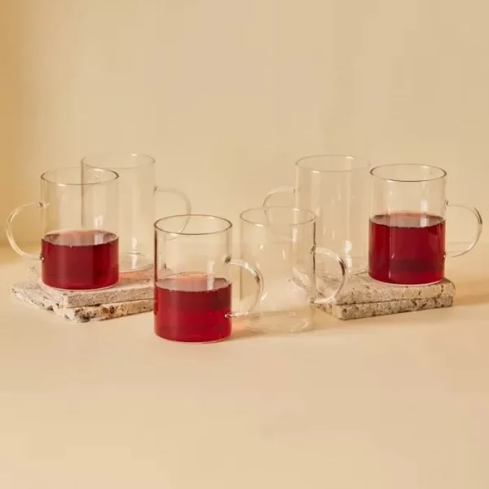 6 Lı Termisil İnce Cam Kupa Bardağı Kulplu