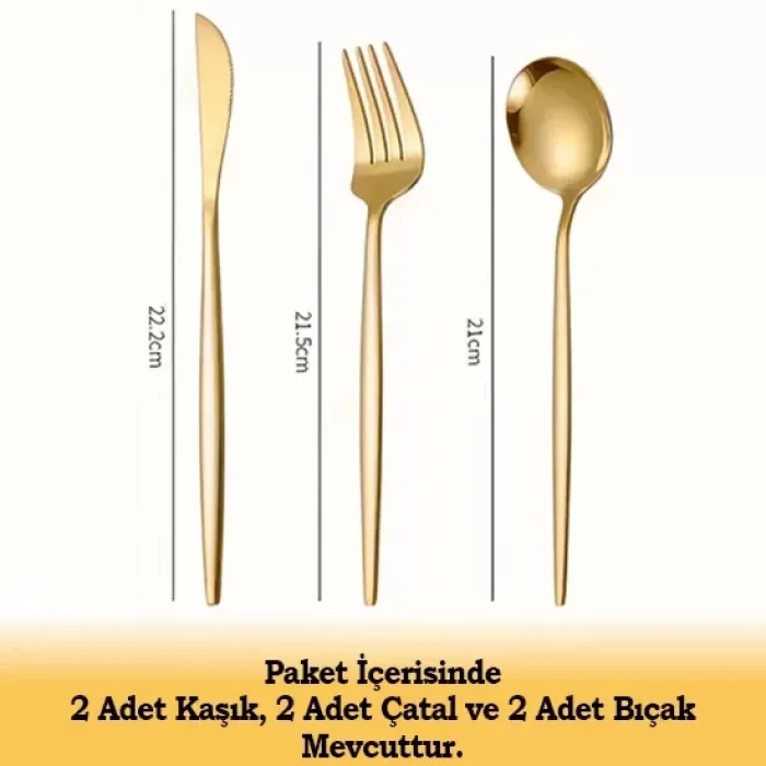 6 Parça Parlak Gold Çatal Kaşık Bıçak Seti