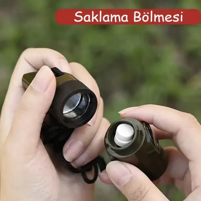 7in1 Acil Durum Kampçı Düdüğü El Feneri Termometre Pusula Büyüteç