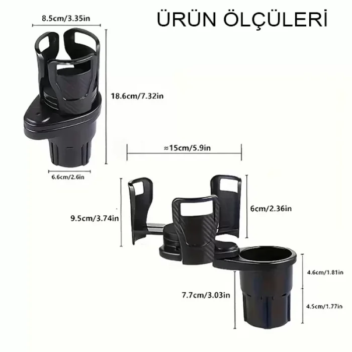 Araç Bardak Tutucu 360 Derece Dönen 2 Bardaklıklı Ayarlanabilir