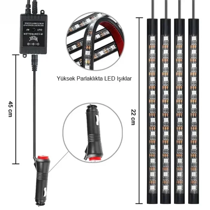 Araç İçi Ayak Altı Led 12 Ledli Lamba Sese Duyarlı Led Müziğe Duyarlı Led