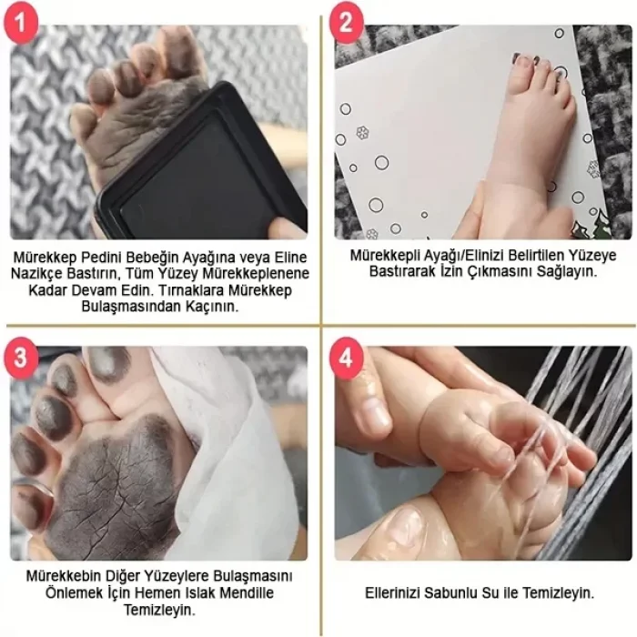 Bebek El Veya Ayak İzi Seti Toksik Olmayan Mürekkepsiz Baskı Kiti