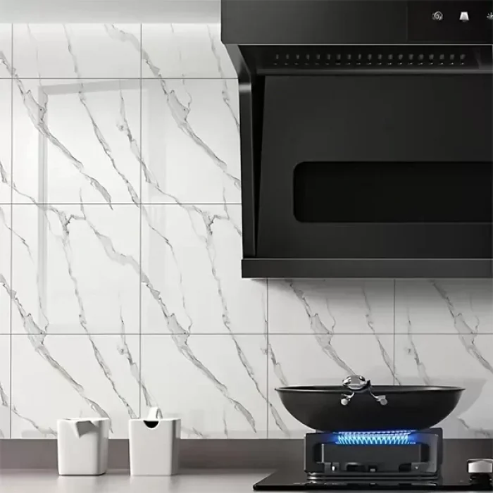 Beyaz Mermer Desenli Alüminyum Duvar Köpük Sticker 30 X 30 Cm