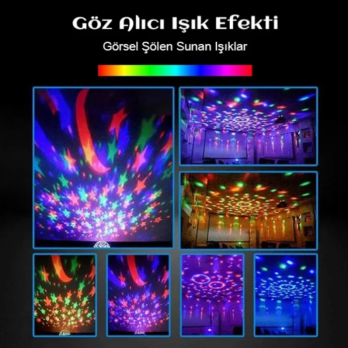 Bluetooth Hoparlör Parti Lambası Projeksiyon Disko Topu