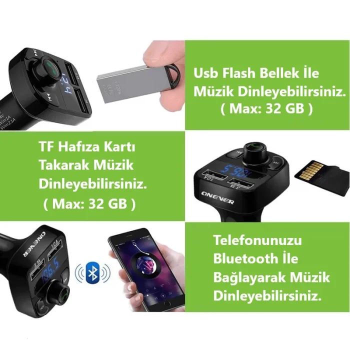 Car X8 Bluetooth Transmitter Fm Radyo Araç Kiti