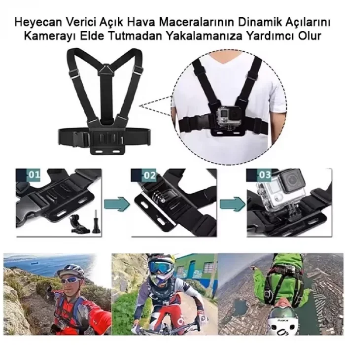 Cep Telefonu Ve Aksiyon Kamerası Uyumlu Vlog Video Çekim Göğüs Kemeri