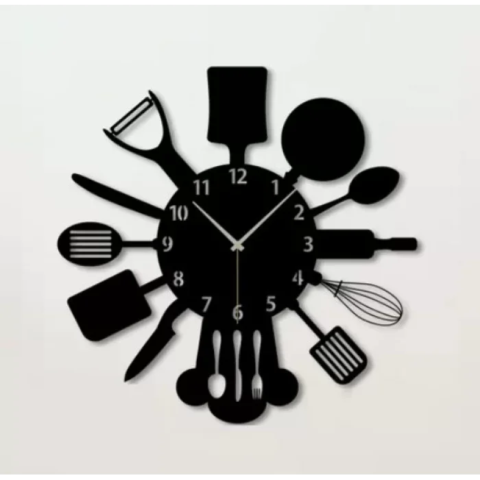 Dekoratif Lazer Kesim Mutfak Duvar Saati