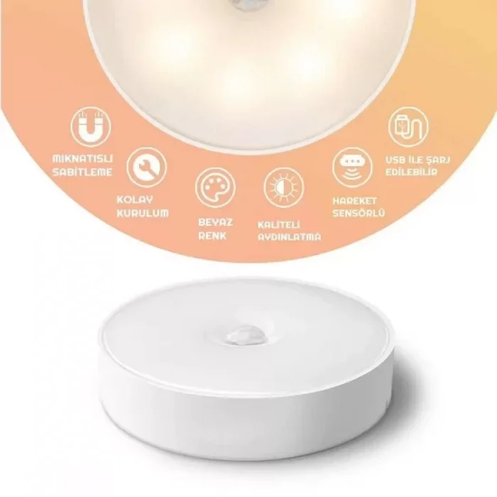 Hareket Sensörlü Usb Şarjlı Beyaz Led Işık Lamba
